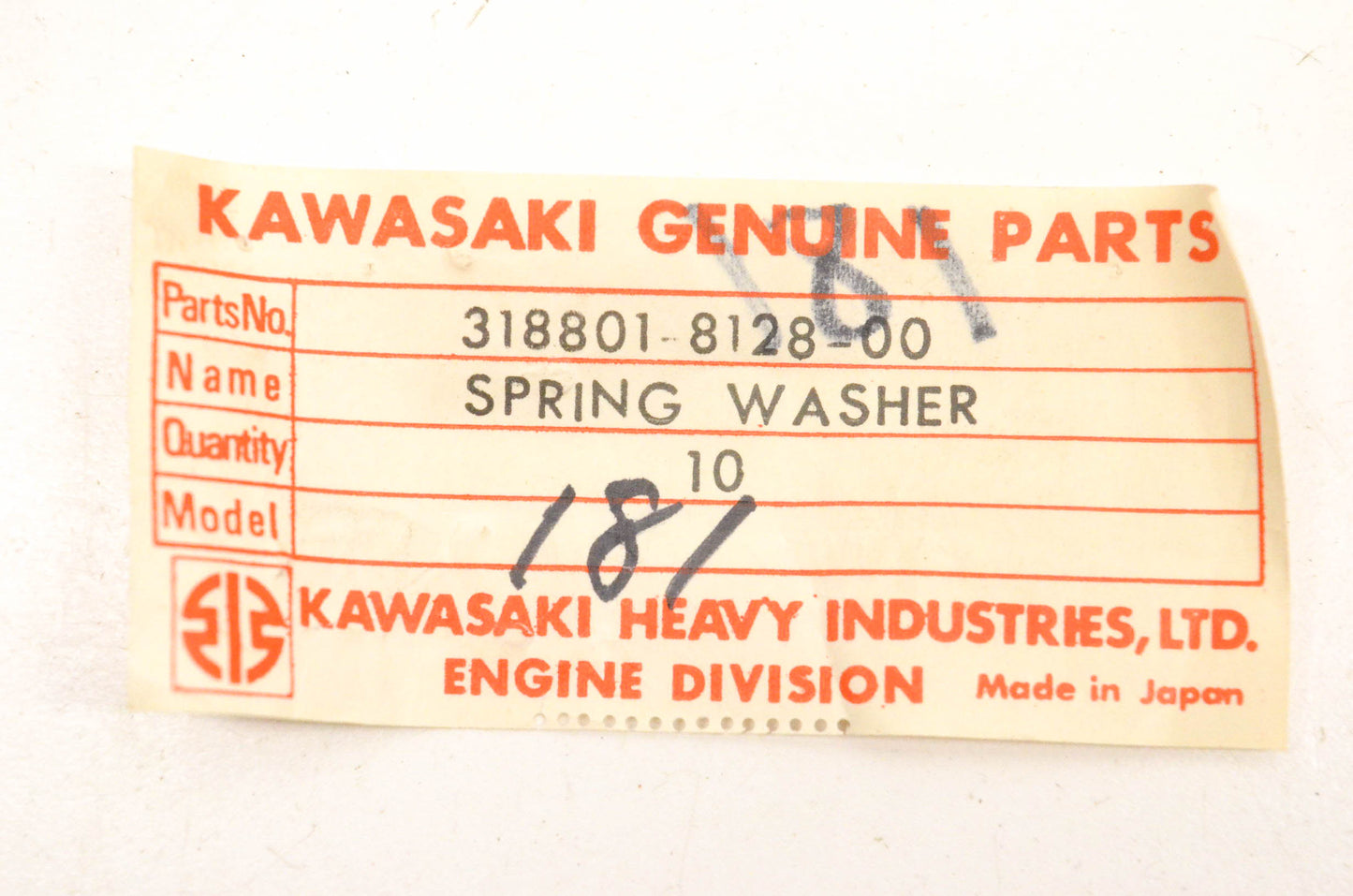 New OEM Kawasaki 318801-8128-00, 3000-181 Spring Washers Qty 10 NOS