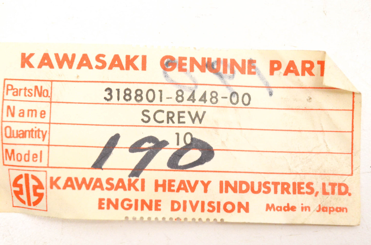 New OEM Kawasaki 318801-8448-00, 3000-190 Screws Qty 10 NOS