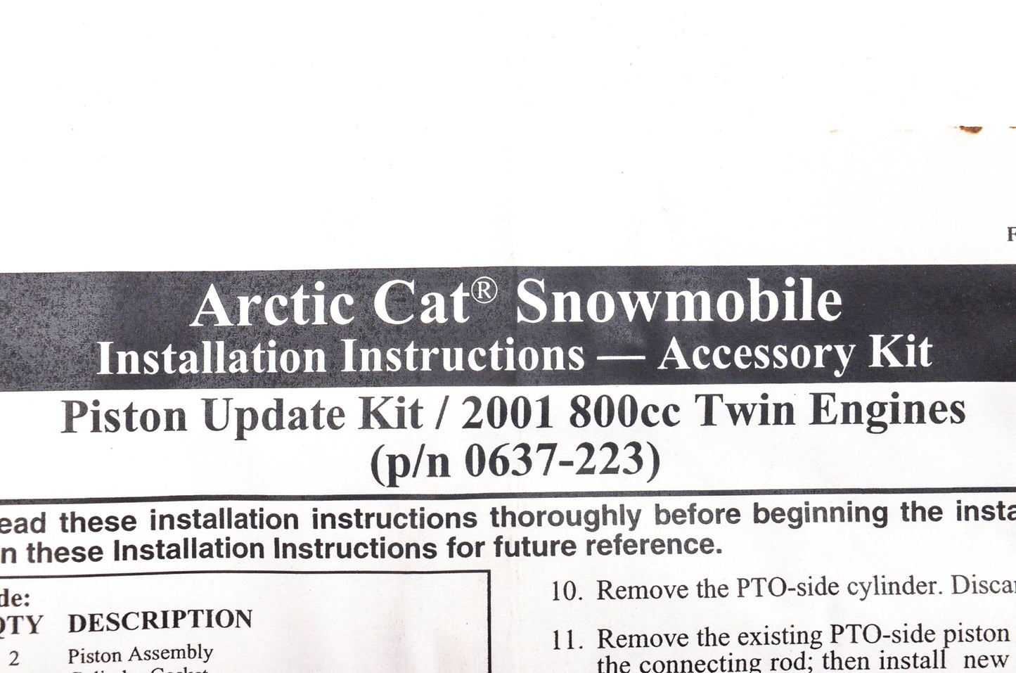 New OEM Arctic Cat 0637-223 Piston Update Kit NOS