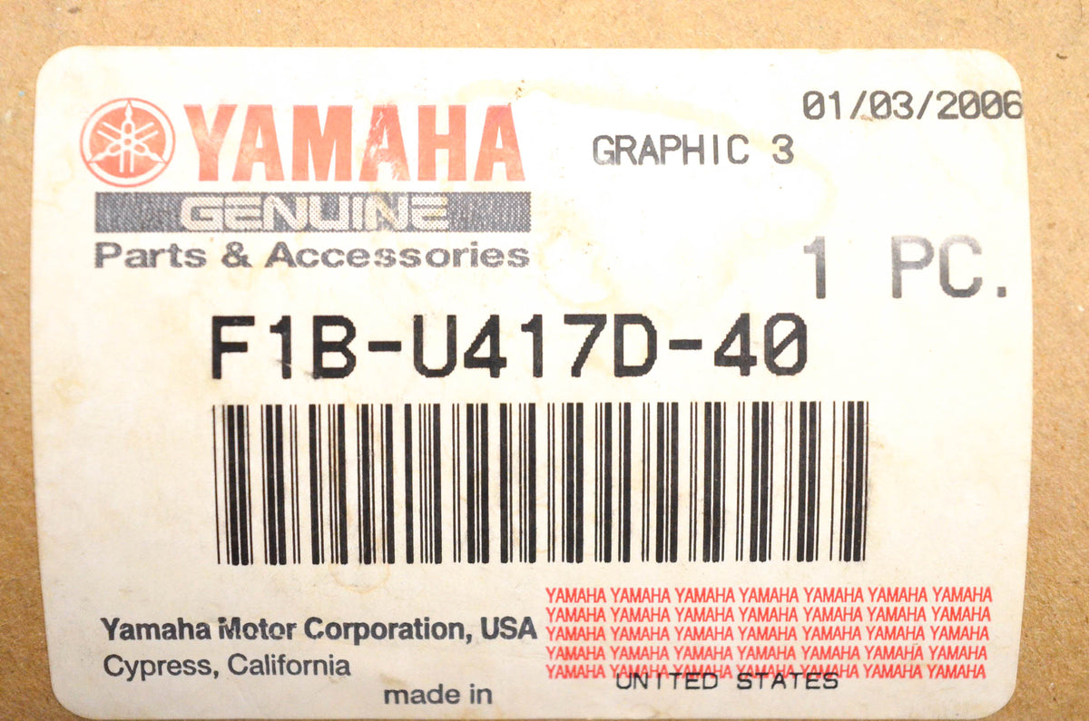 New OEM Yamaha F1B-U417D-40-00 Graphic #3 Decal NOS