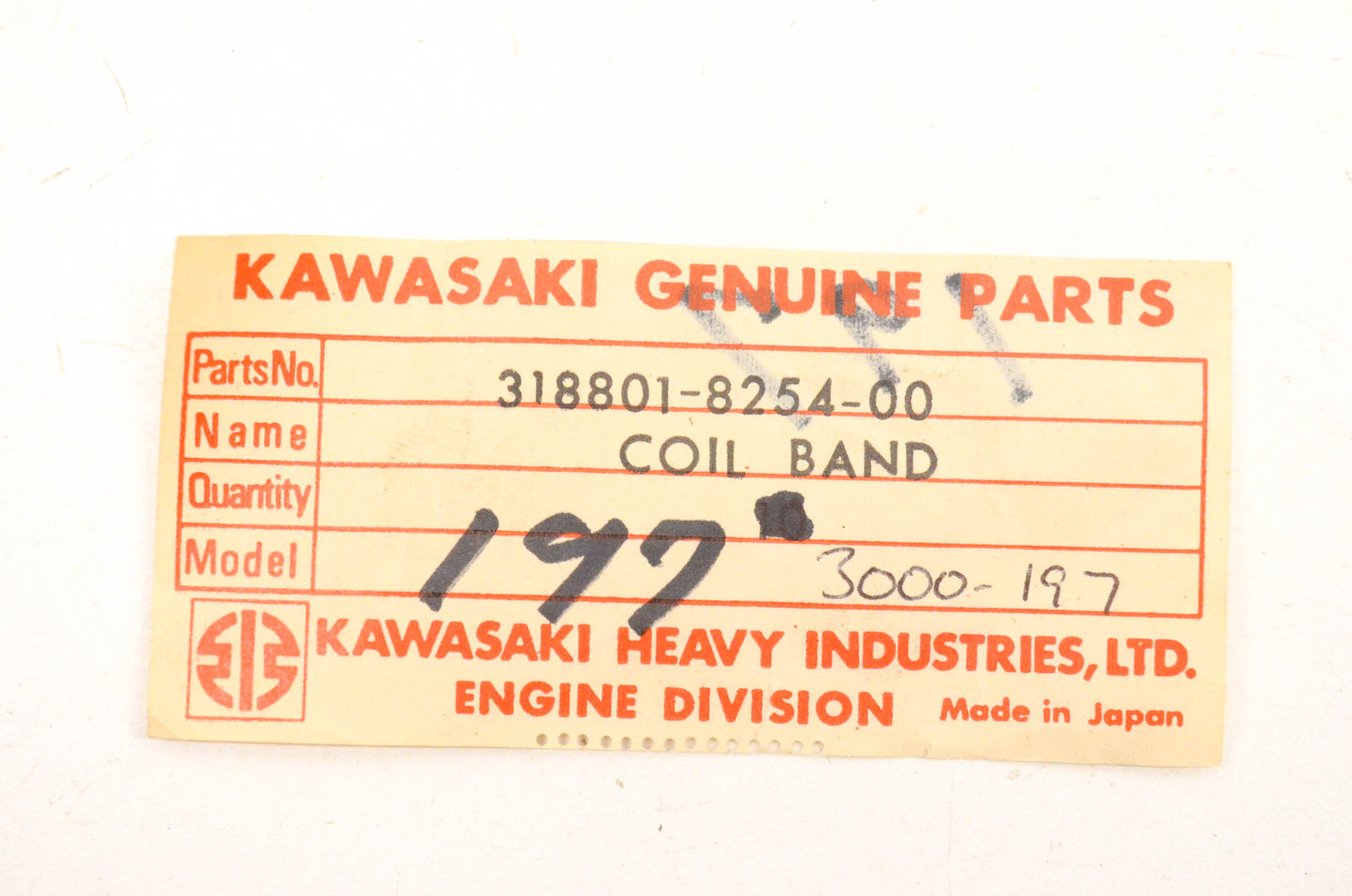 New OEM Kawasaki 318801-8254-00, 3000-197 Coil Band NOS