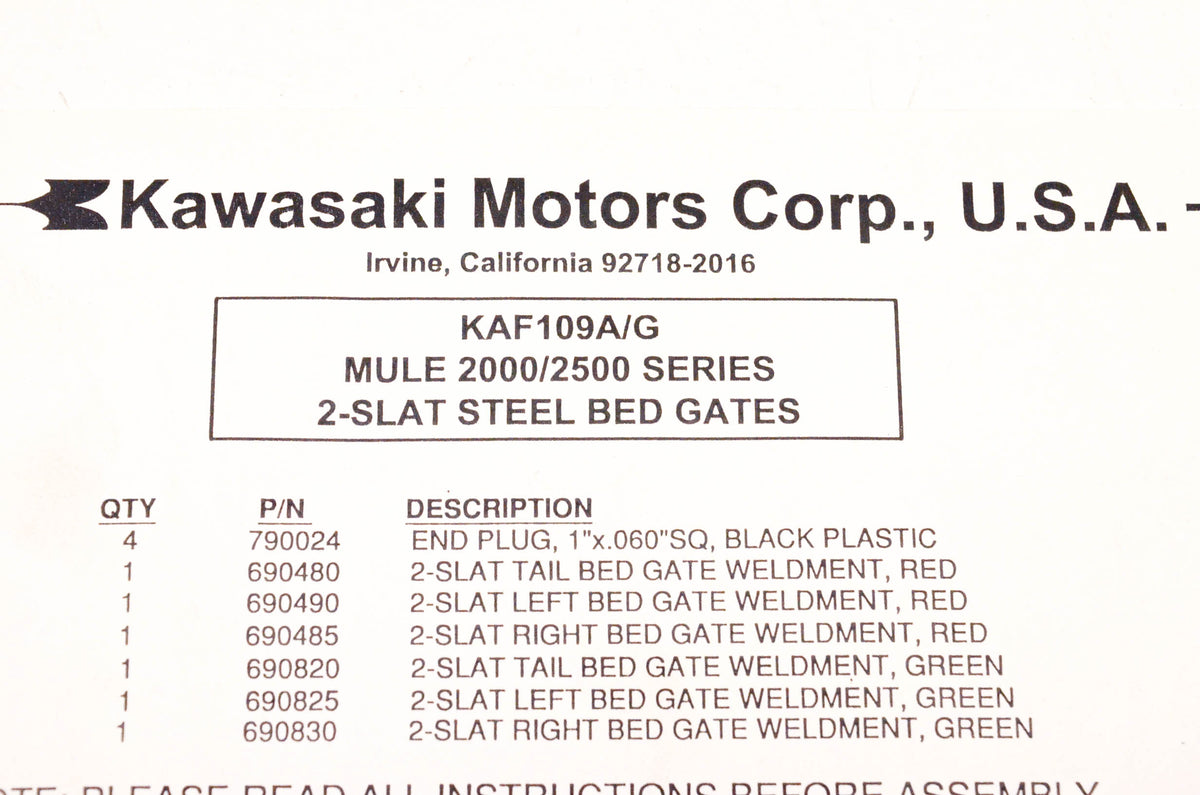 Gates KAF109A/G Green 2-Slat Steel Bed Gate Kit NOS