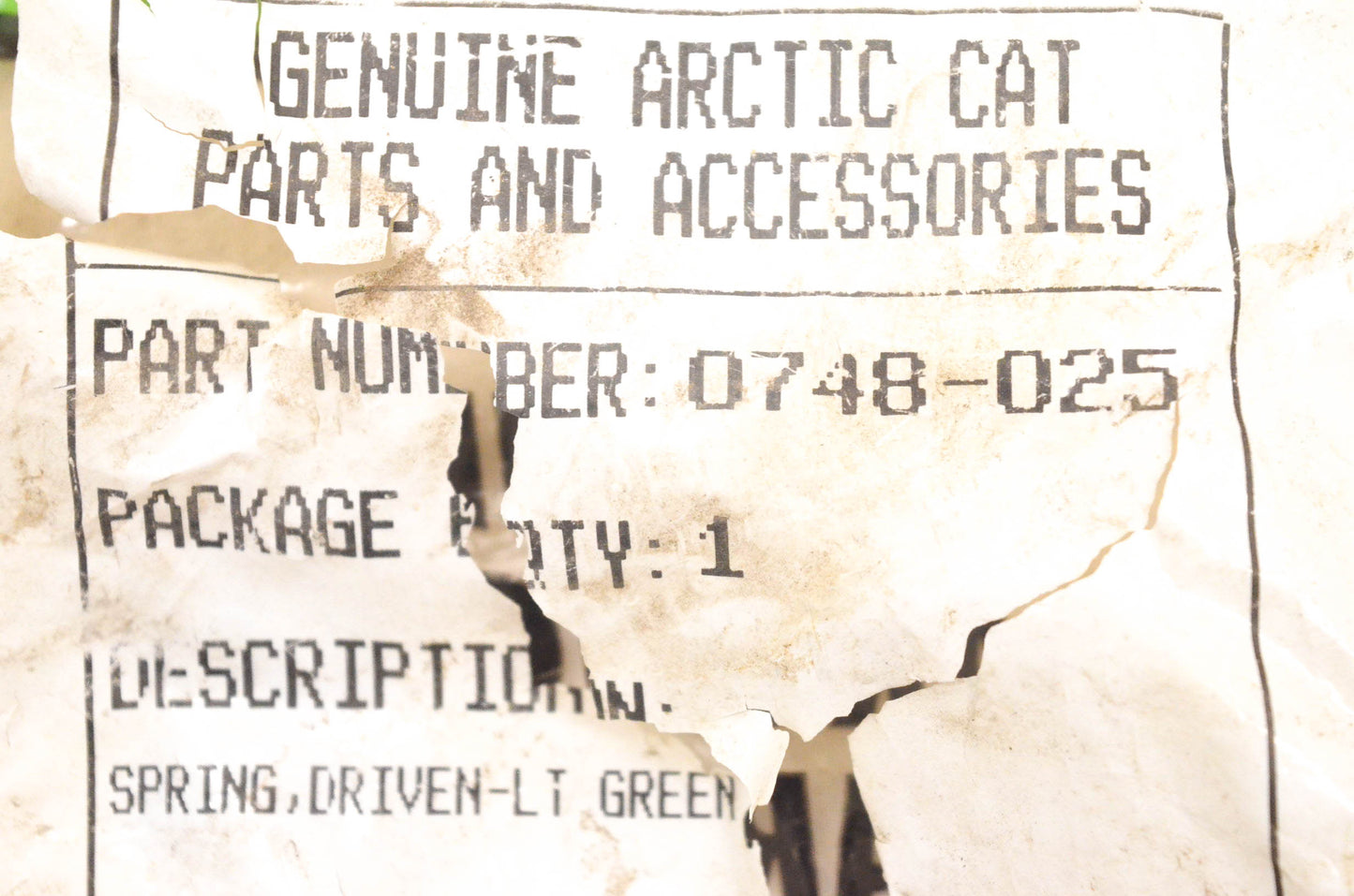 New OEM Arctic Cat 0748-025 Lefthand Green Driven Clutch Spring NOS