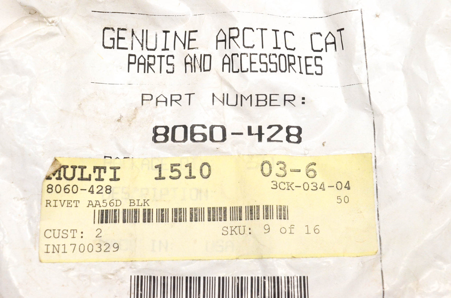 New OEM Arctic Cat 8060-428 Black Rivets AA56D Qty 11 NOS