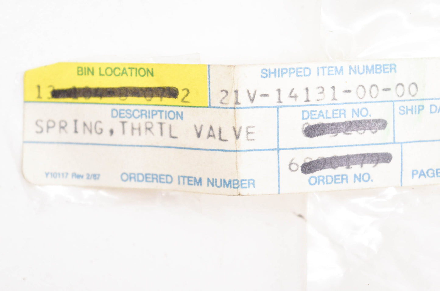 New OEM Yamaha 21V-14131-00-00 Throttle Valve Spring NOS