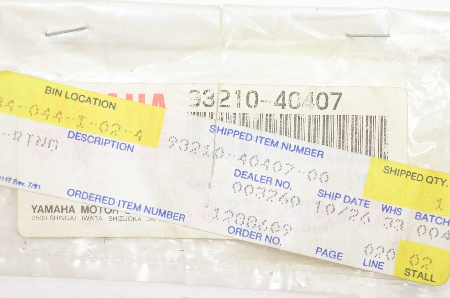 New OEM Yamaha 93210-40407-00 O Ring NOS