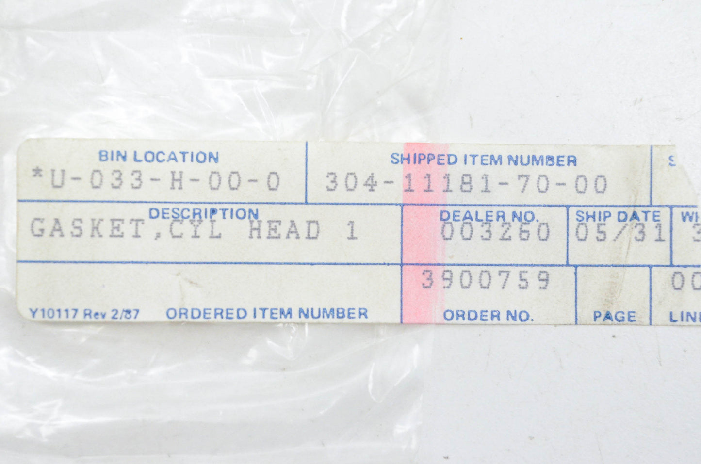 New OEM Yamaha 304-11181-70-00 Cylinder Head Gasket NOS