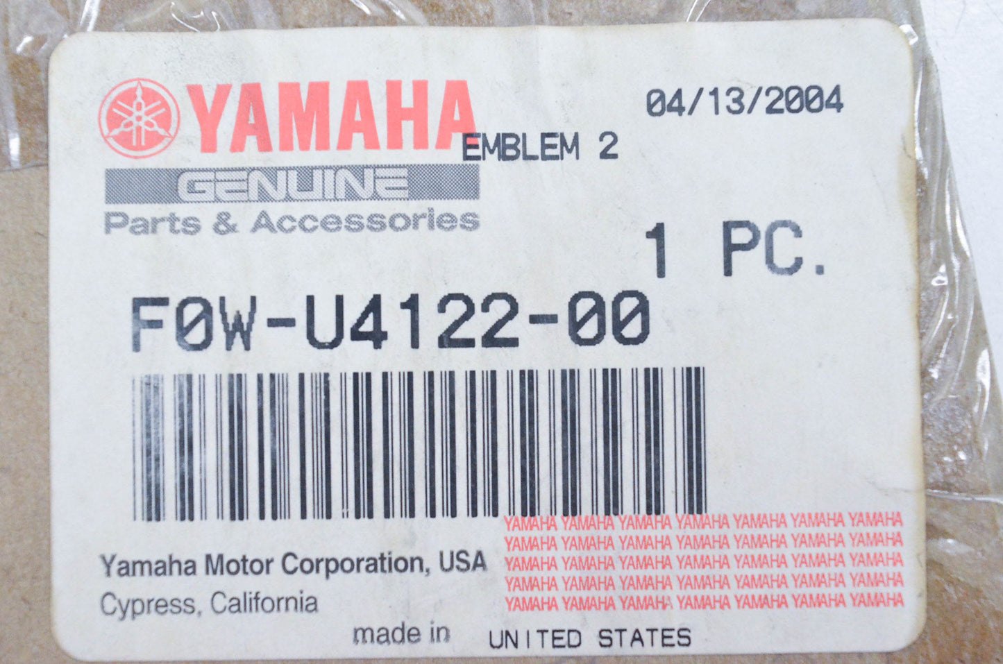 New OEM Yamaha F0W-U4122-00-00 Red & White Emblem Decal NOS