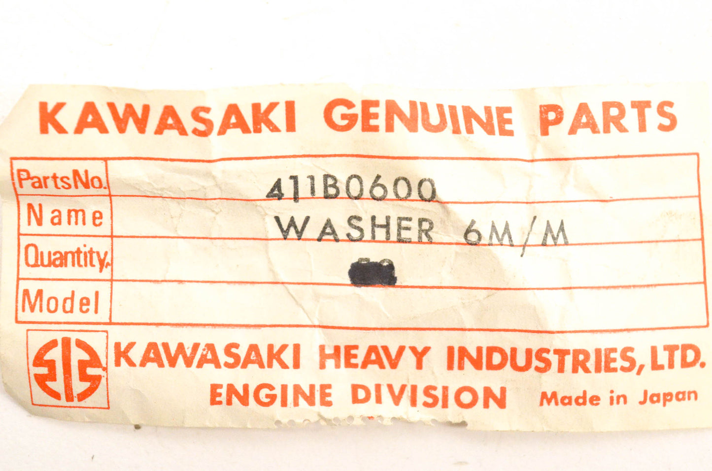 New OEM Kawasaki 411B0600 Washers Qty 2 NOS