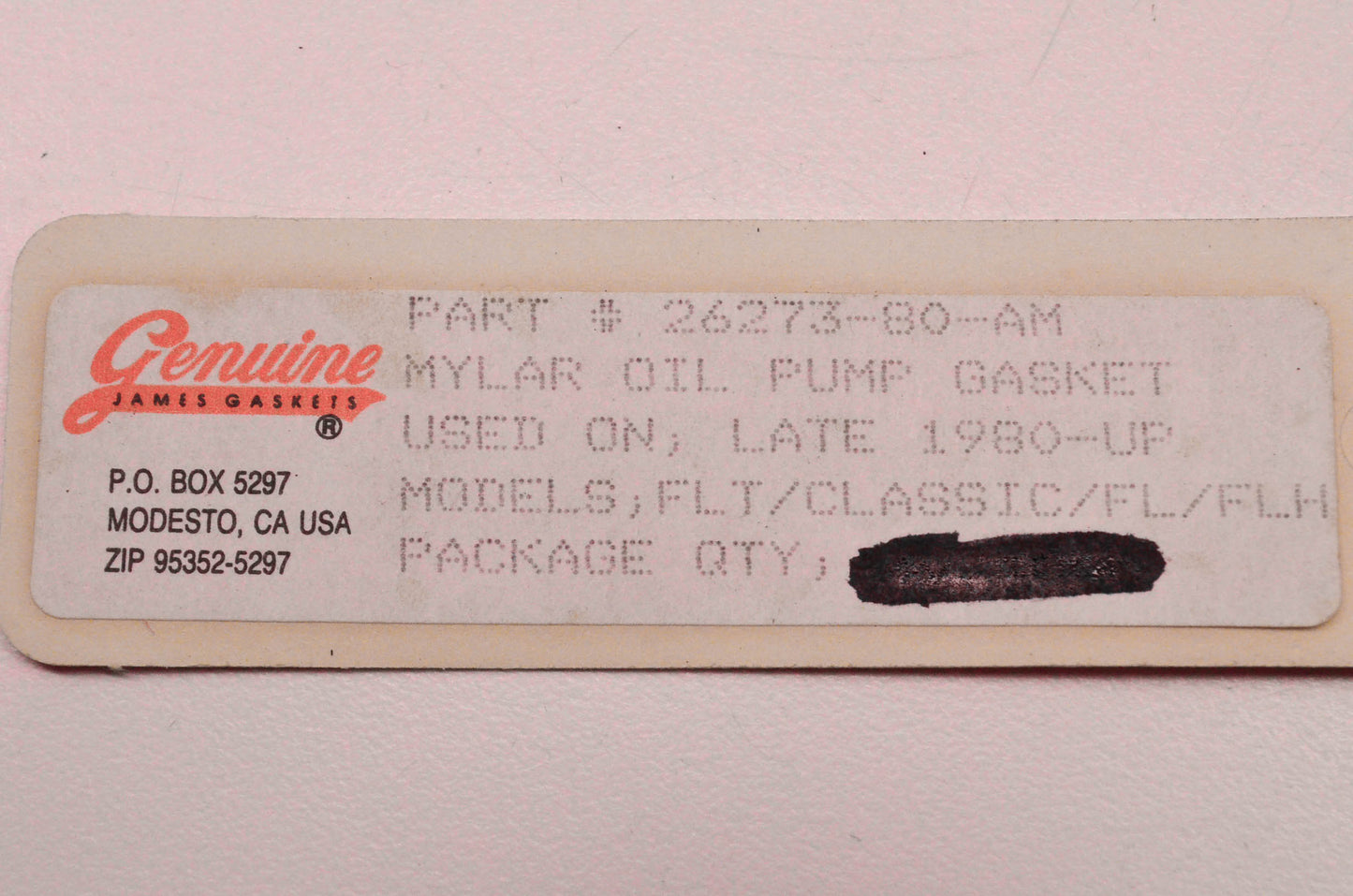 James Gaskets 15-0953, 26273-80AM, 26273-80B Oil Pump Cover NOS