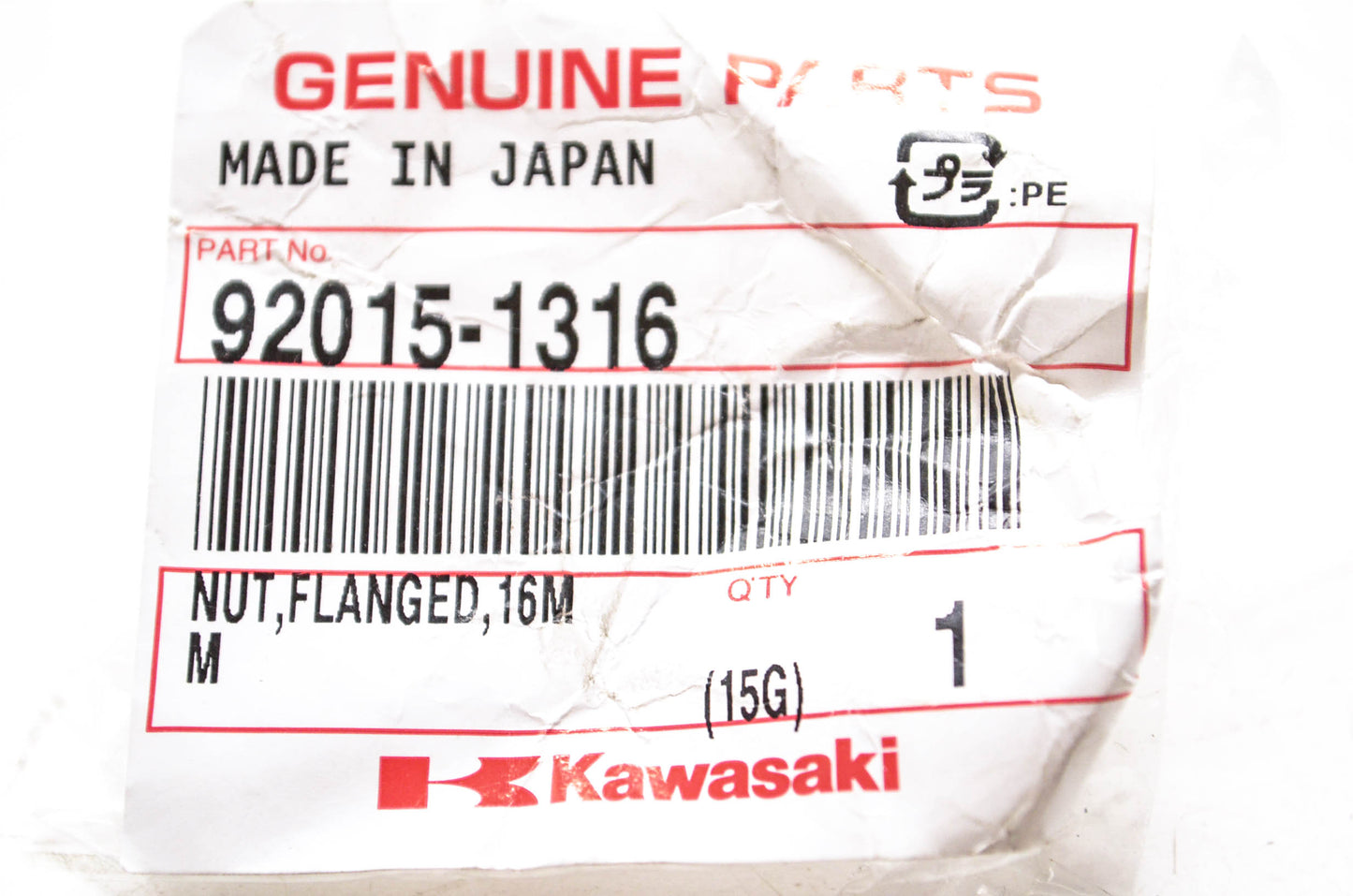 New OEM Kawasaki 92015-1316 Flanged Nut 16m NOS