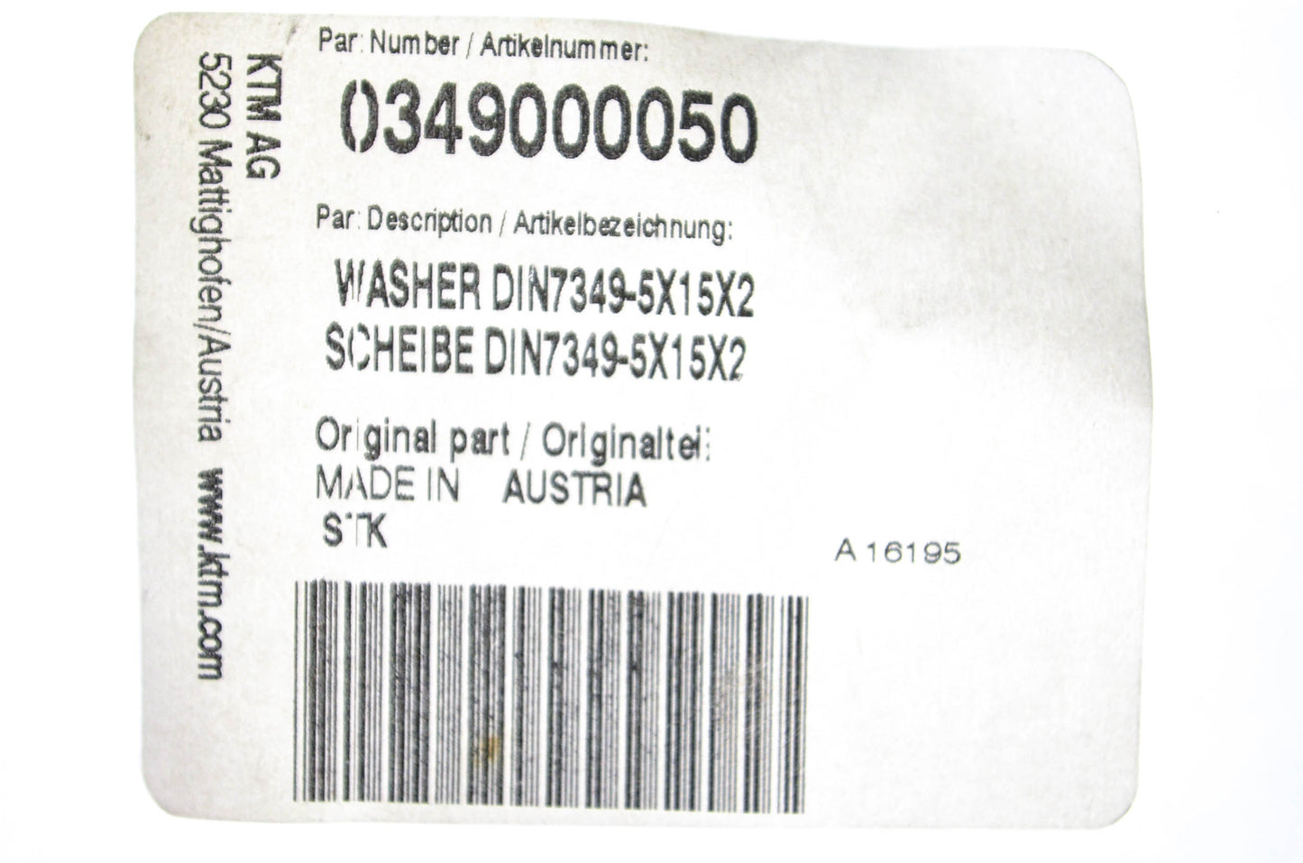 New OEM KTM 0349000050 Washer NOS