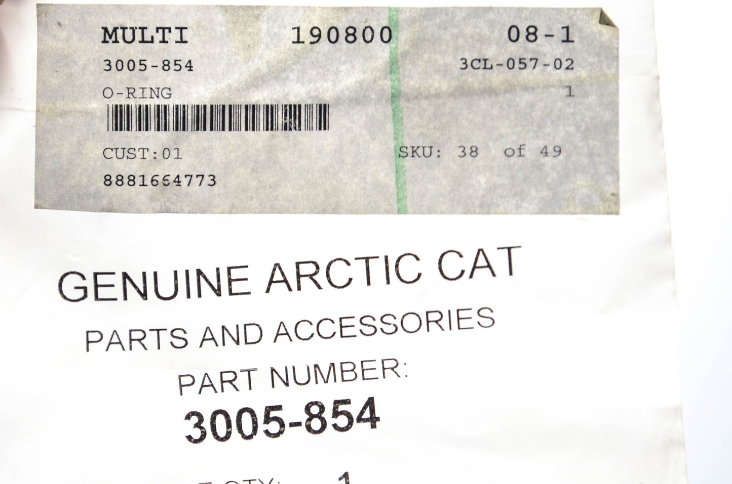 New OEM Arctic Cat 3005-854 O-Ring NOS