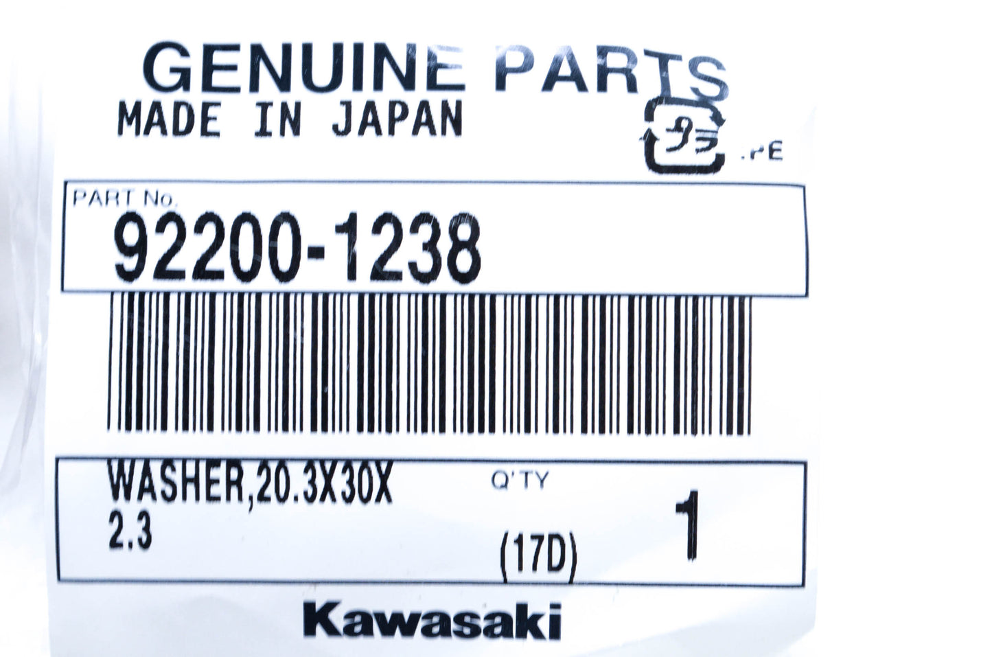New OEM Kawasaki 92200-1238 Washer NOS