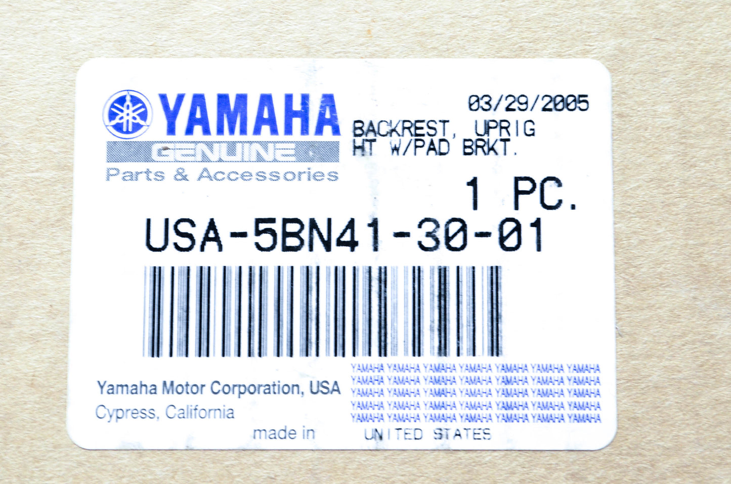New OEM Yamaha USA-5BN41-30-01 Upright Backrest No Pad NOS
