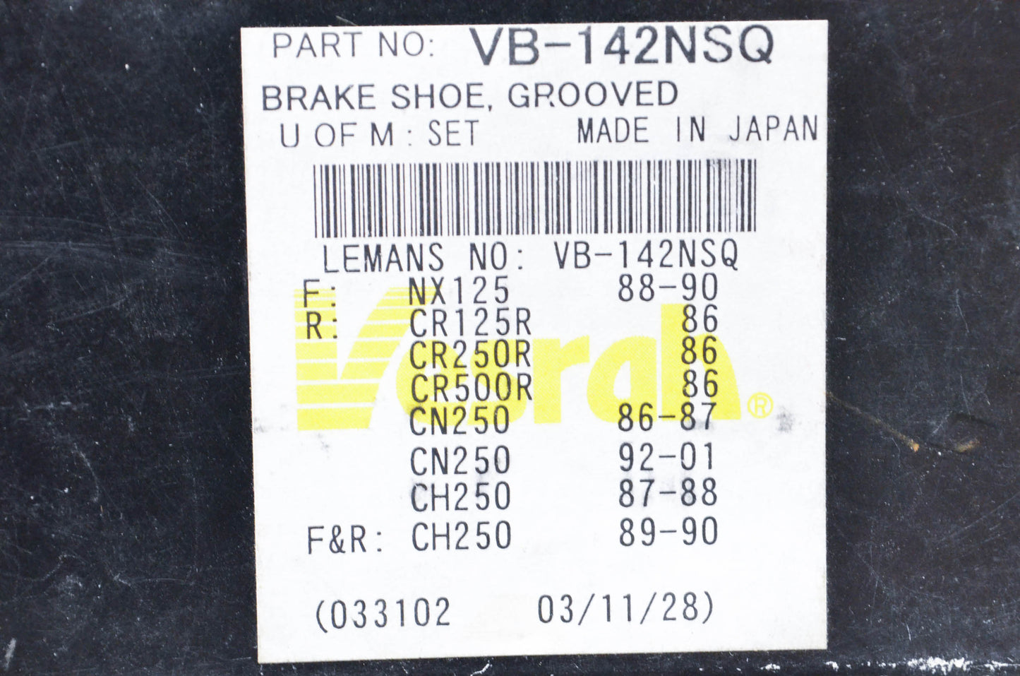 Vesrah VB-142NSQ Brake Shoe Kit NOS