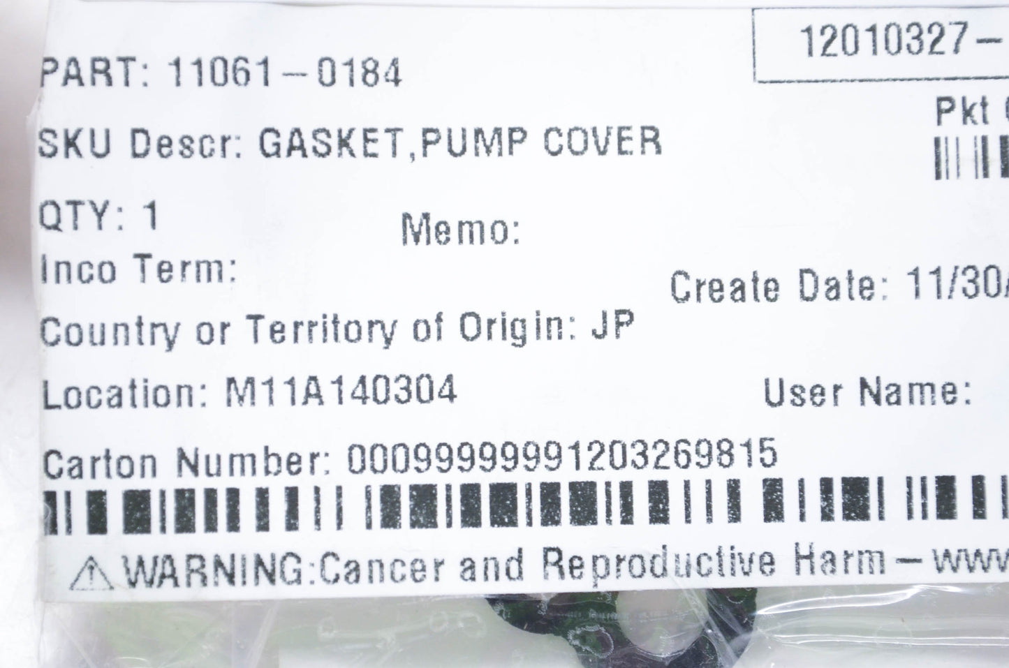 New OEM Kawasaki 11061-0184 Pump Cover Gasket NOS