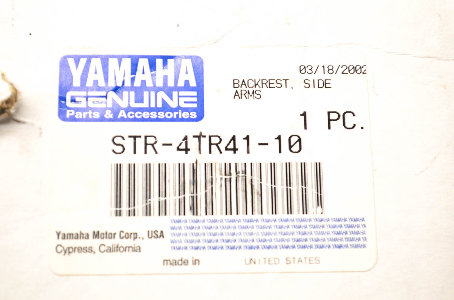 New OEM Yamaha STR-4TR41-10-00 Backrest Sidearm Kit NOS