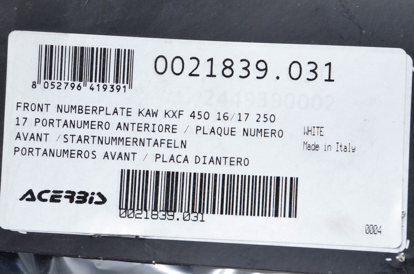 Aceris 0021839.031 Front Number Plate NOS