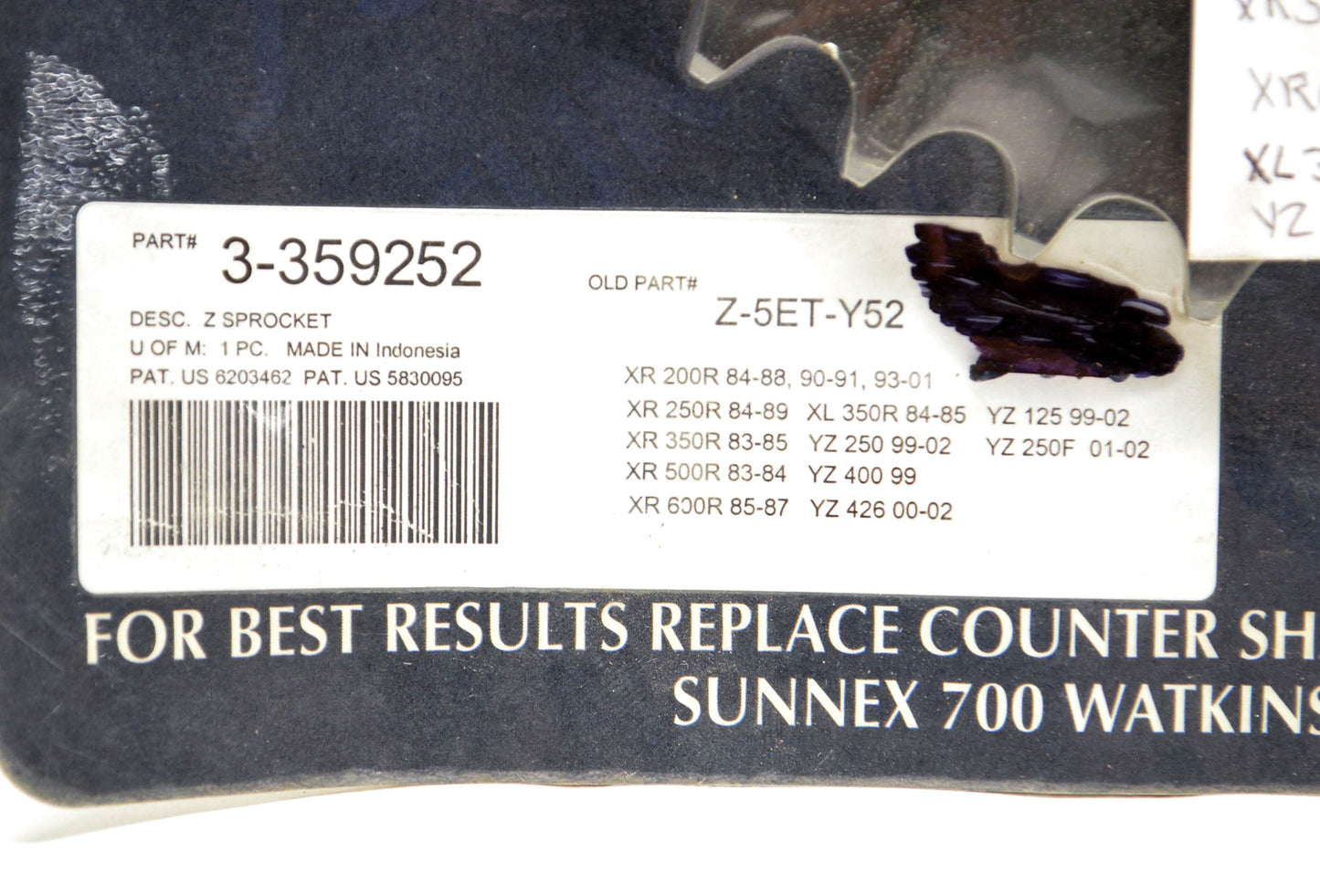 SunStar 3-359252, Z-5ET-Y52 Sprocket Kit 52T NOS