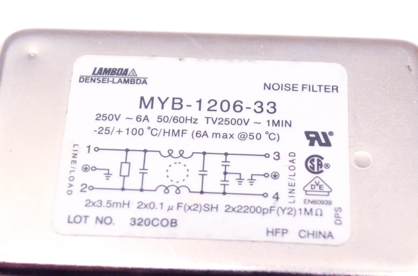 Nemic-Lambda MYB-1206-33, 34-0100 Noise Filter 250V~6A 50/60Hz NOS