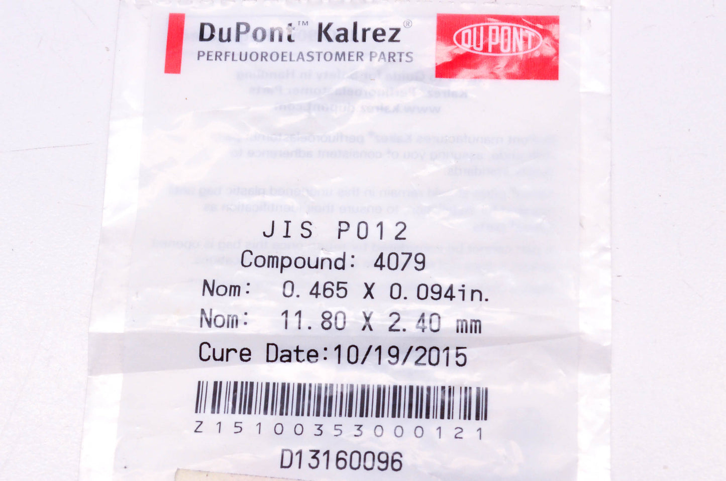 DuPont JIS P012, 56-0720 Kalrez O-ring 11.80 x 2.40 mm NOS