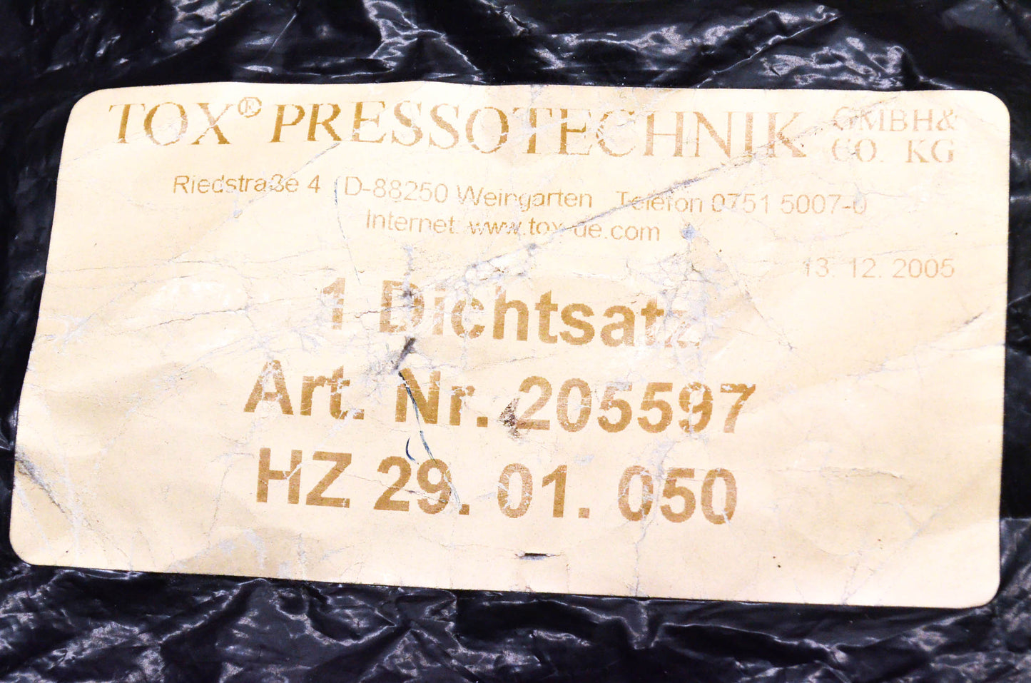 Tox Pressotechnik 205597, HZ 29. 01. 050, 56-1240 Seal Kit NOS