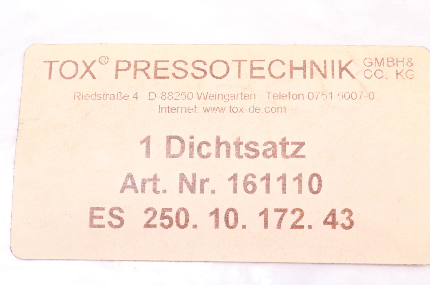 Tox Pressotechnik 161110, ES 250. 10. 172. 43 Seal Kit NOS