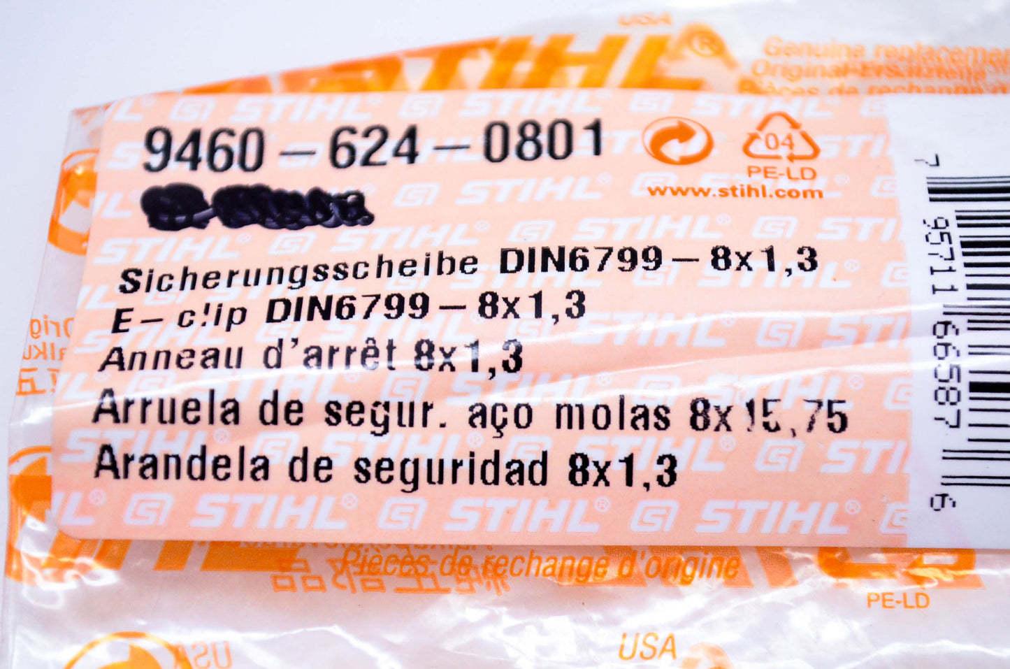 New OEM Stihl 9460-624-0801 E-Clip 8x1.3 NOS