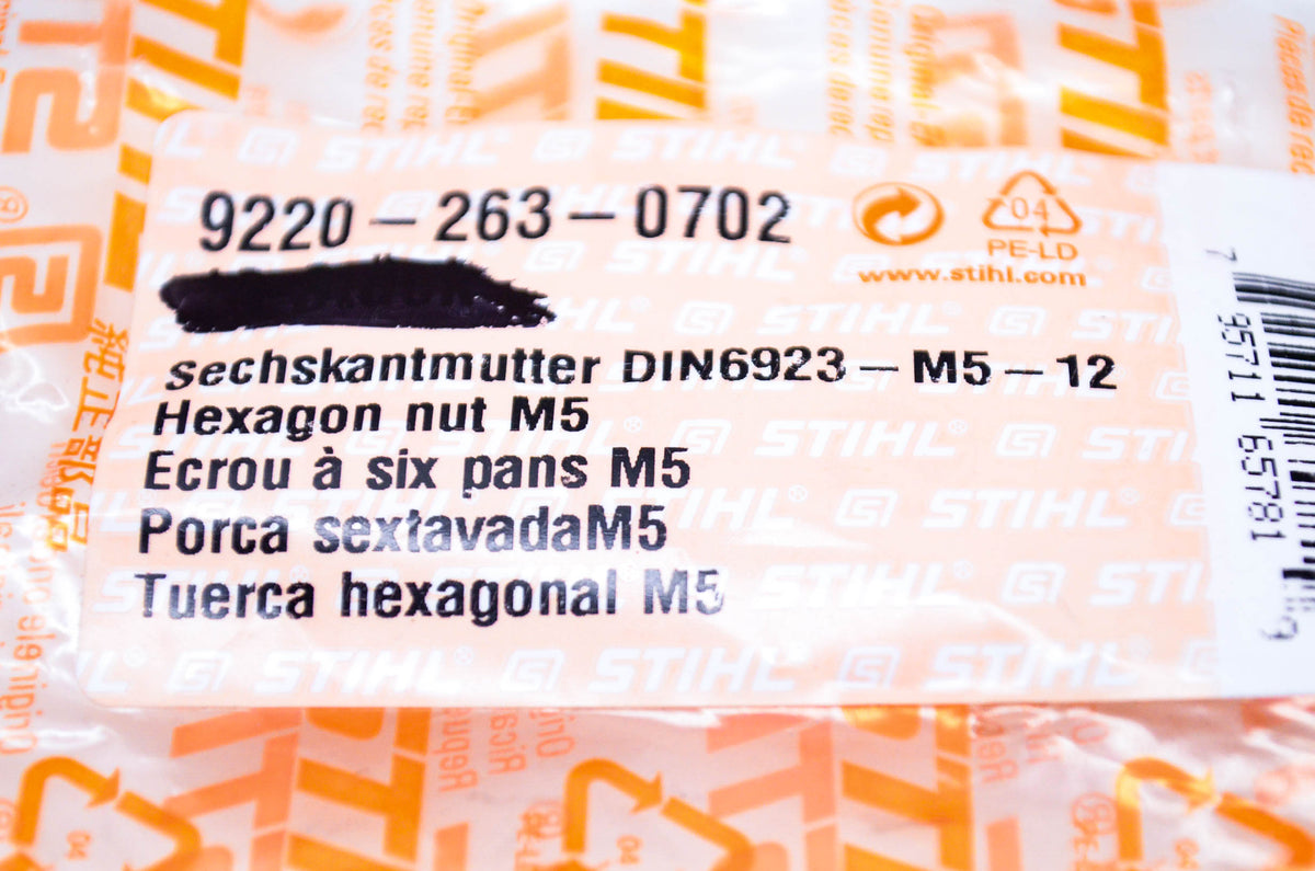 New OEM Stihl 9220-263-0702 Hexagon Nut M5 NOS