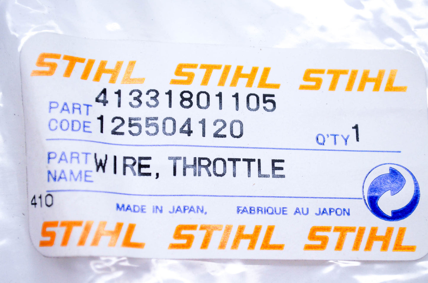 New OEM Stihl 4133-180-1105 Throttle Cable Wire NOS