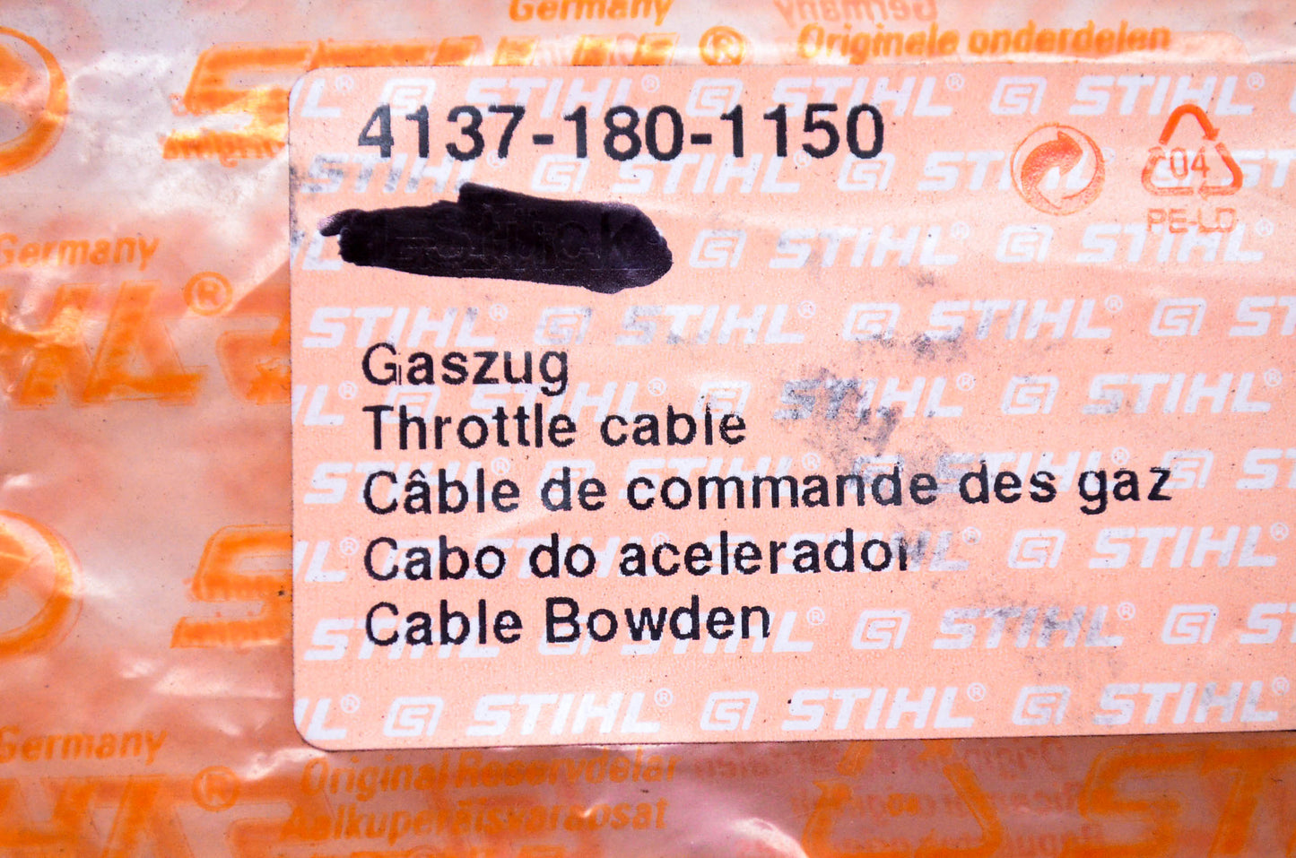 New OEM Stihl 4137-180-1150, 4137-791-0810D, PP-GF30/TPE Throttle Cable Wire Kit NOS