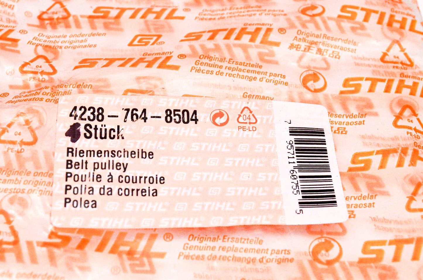 New OEM Stihl 4238-764-8504, 4238-764-8504-B Belt Pulley NOS