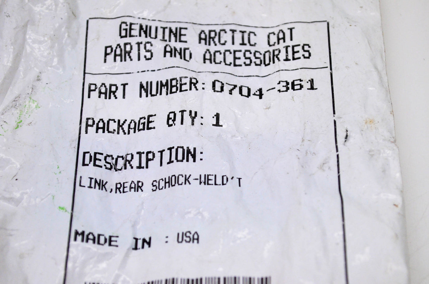 New OEM Arctic Cat 0704-361 Rear Shock Link Weld T NOS