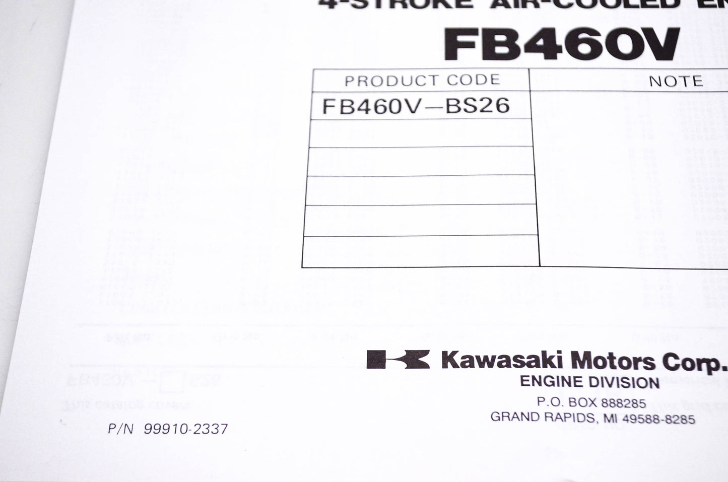 New OEM Kawasaki 99910-2337 FB460V Parts Catalog NOS