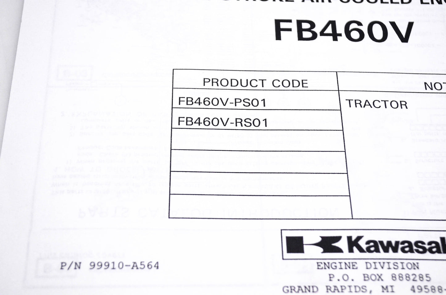 New OEM Kawasaki 99910-A564 FB460V Parts Catalog NOS