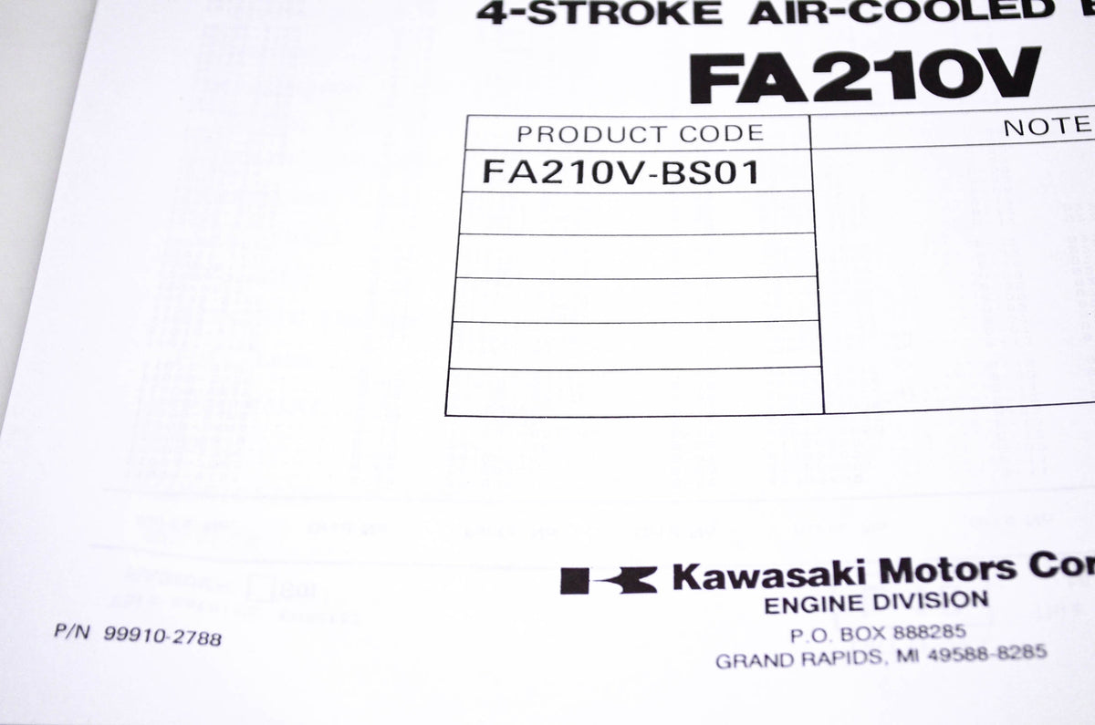 New OEM Kawasaki 99910-2788 FA210V Parts Catalog NOS