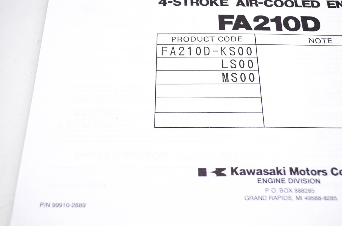 New OEM Kawasaki 99910-2889 FA210D Parts Catalog NOS