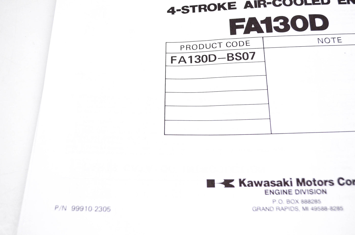 New OEM Kawasaki 99910-2305 FA130D Parts Catalog NOS