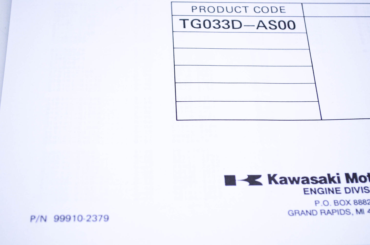 New OEM Kawasaki 99910-2379 Parts Catalog TG33D NOS