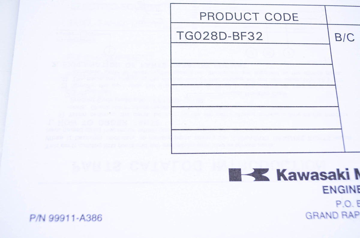 New OEM Kawasaki 99911-A386 Parts Catalog TG028D NOS