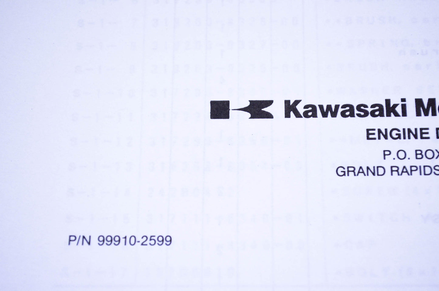 New OEM Kawasaki 99910-2599 Parts Catalog KF150D-SX NOS