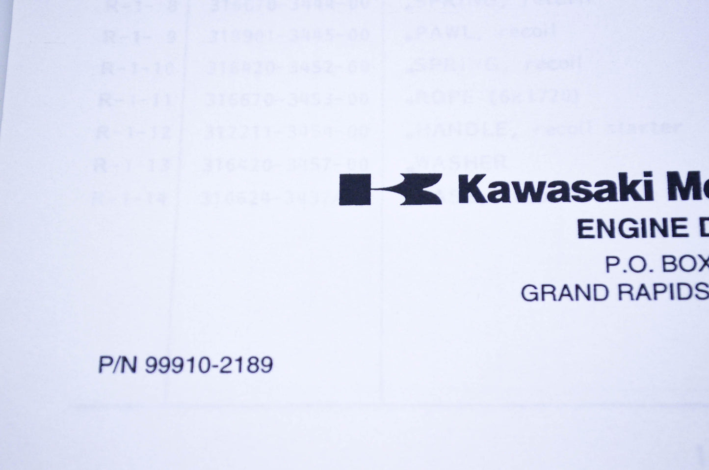 New OEM Kawasaki 99910-2189 Parts Catalog KF82D-X NOS