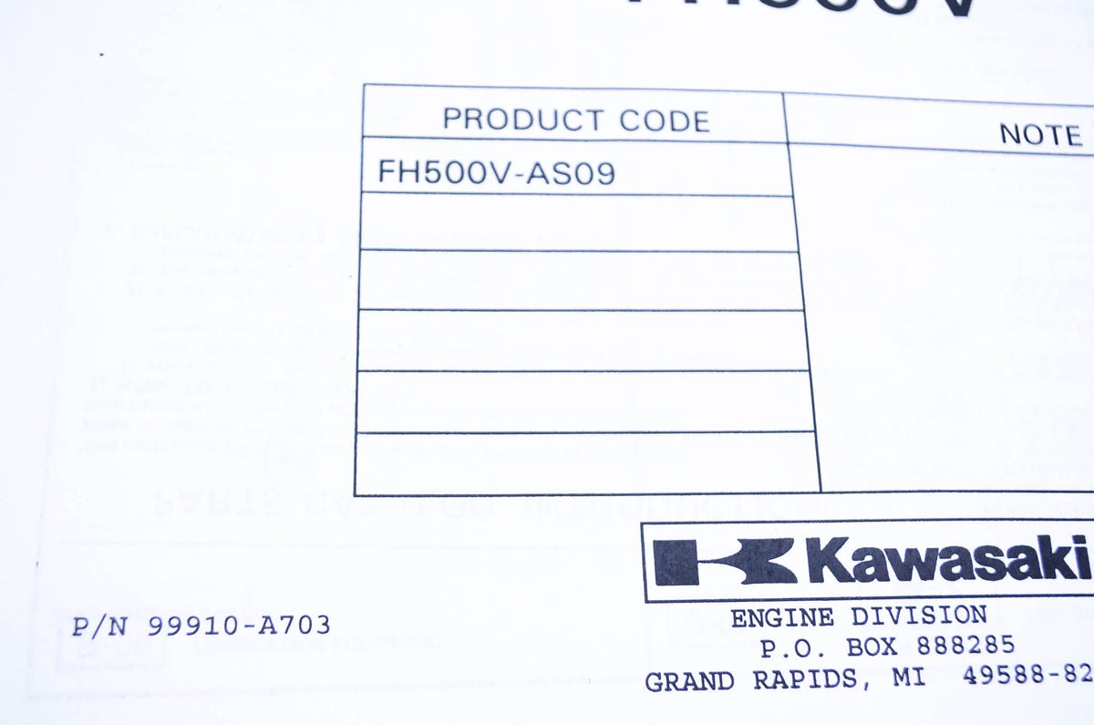 New OEM Kawasaki 99910-A703 Parts Catalog FH500V NOS