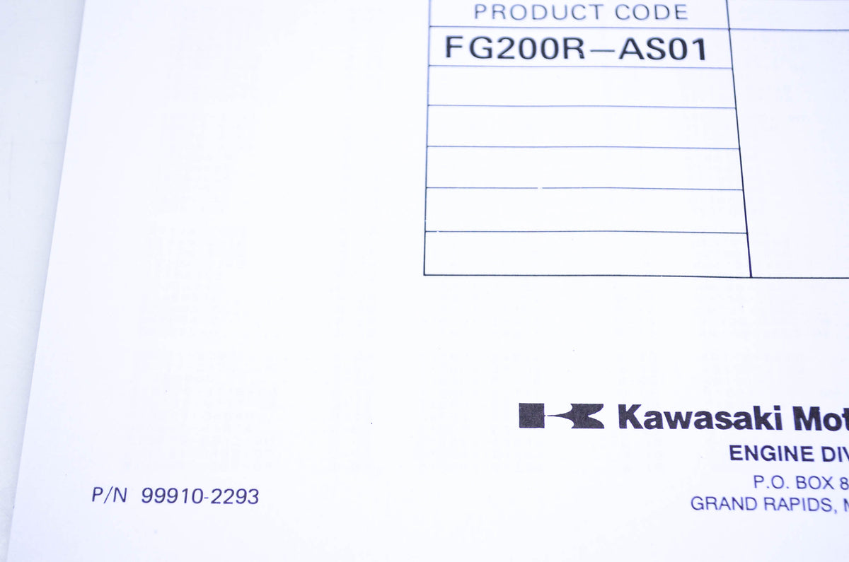New OEM Kawasaki 99910-2293 Parts Catalog FG200R NOS