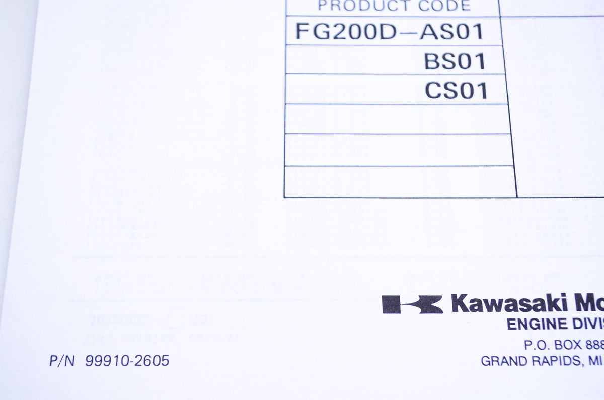 New OEM Kawasaki 99910-2605 Parts Catalog FG200D NOS