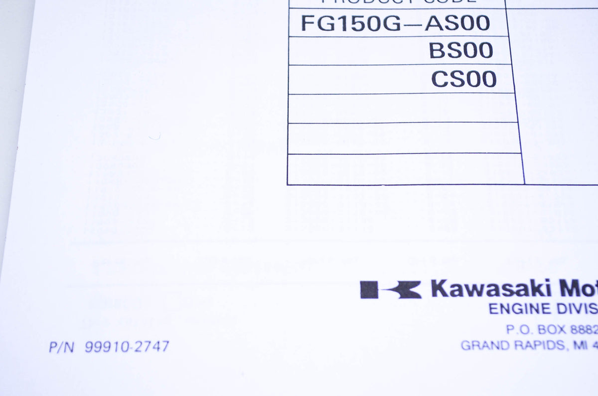 New OEM Kawasaki 99910-2747 Parts Catalog FG150G NOS