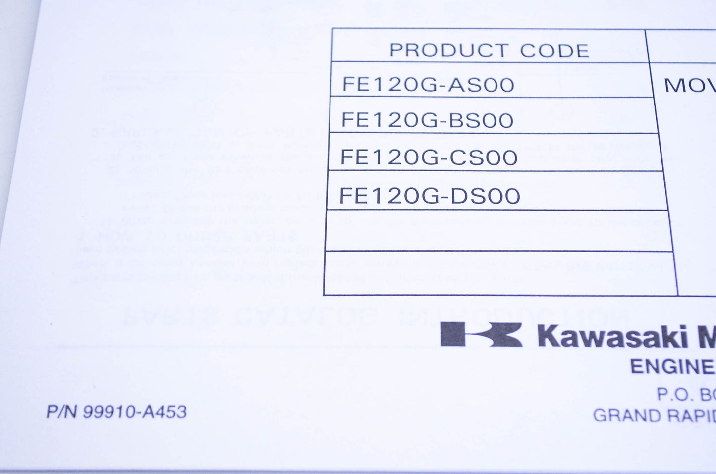 New OEM Kawasaki 99910-A453 Parts Catalog FE120G NOS