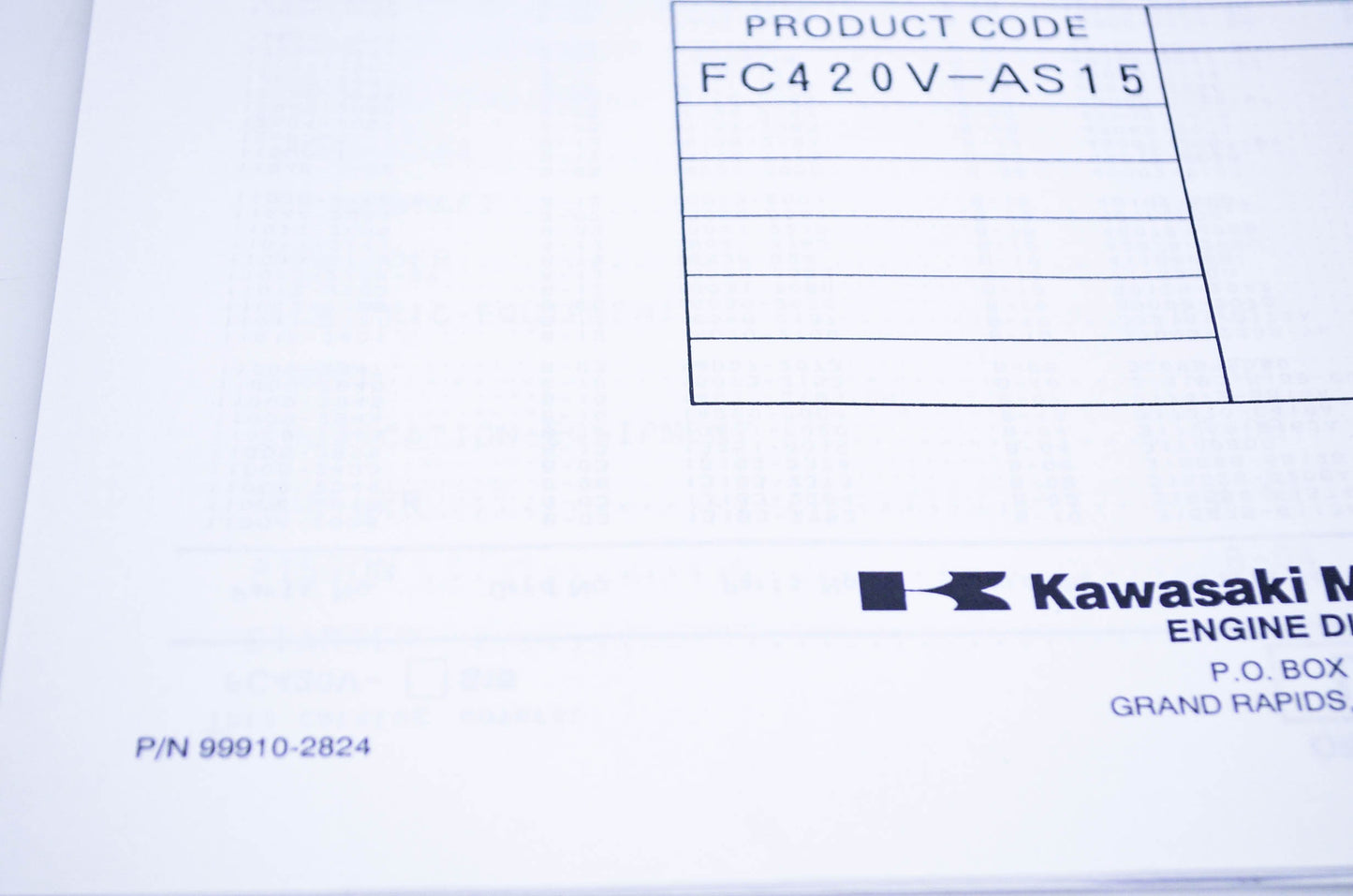 New OEM Kawasaki 99910-2824 Parts Catalog FC420V NOS