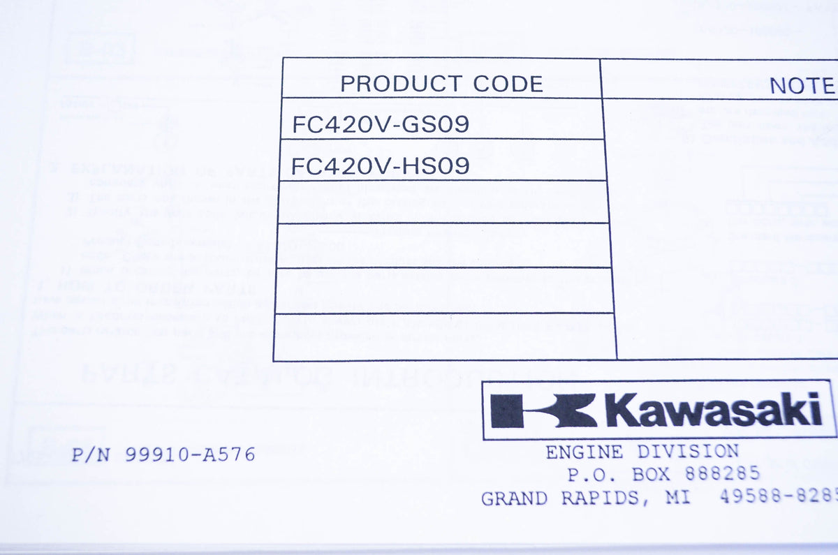New OEM Kawasaki 99910-A576 Parts Catalog FC420V NOS